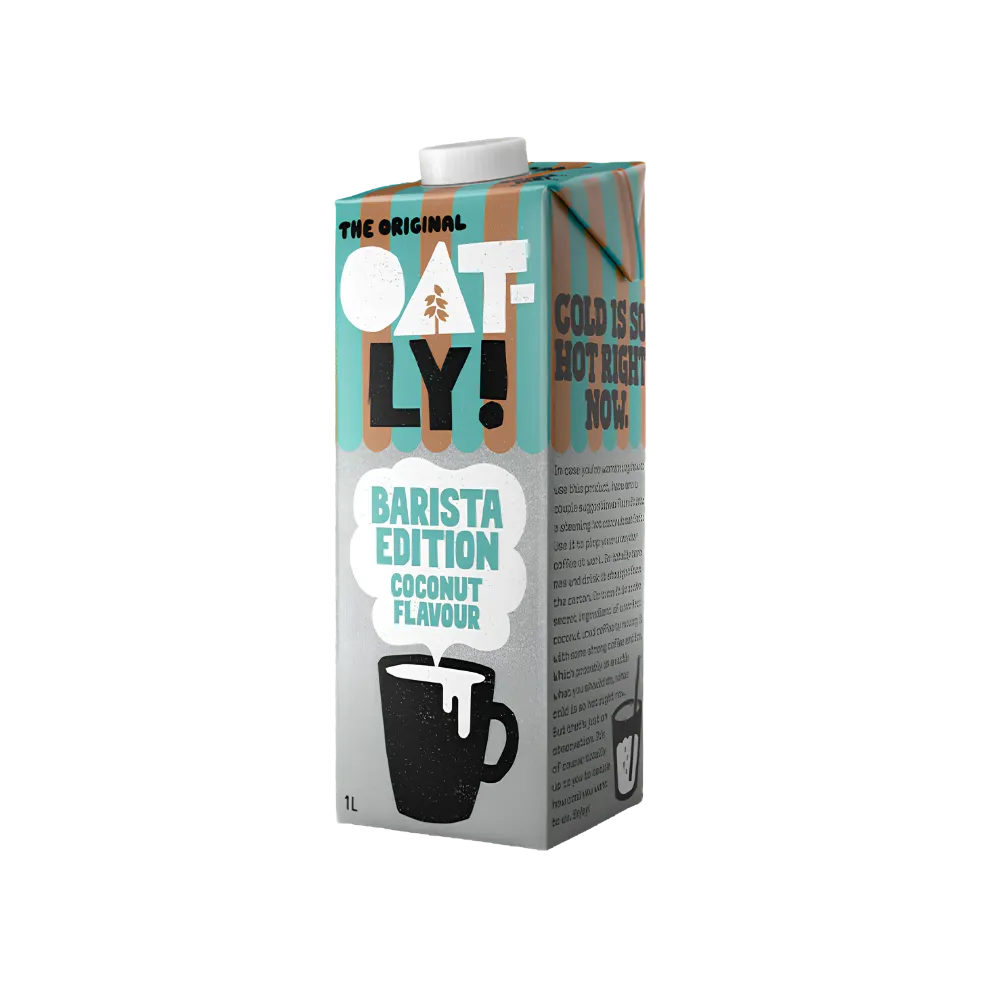 Oatly Barista Edition Coconut Flavour oat milk 1L carton on white background