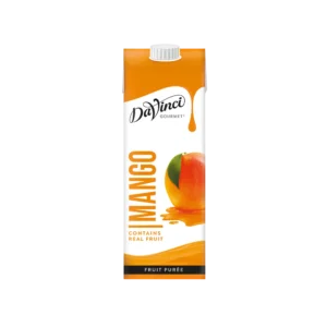 DaVinci Gourmet Mango Fruit Purée carton with real mango on white background