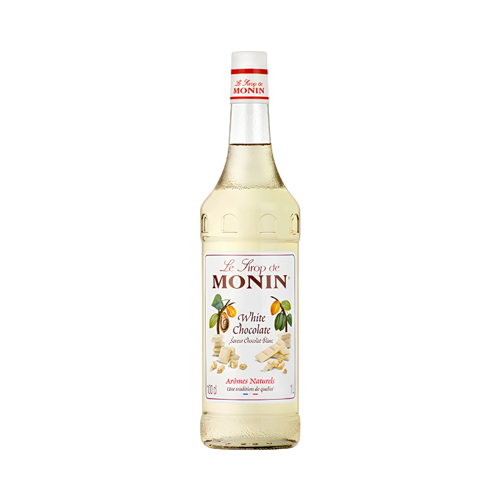 Monin сироп бял шоколад в стъклена бутилка 1 литър с бял етикет
